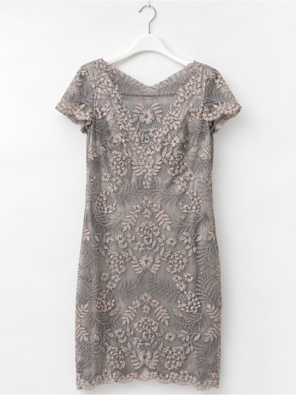 Tadashi Shoji NWT Gray Lace Cocktail Dress Mother of the Bride Size 6 - Picture 6 of 16